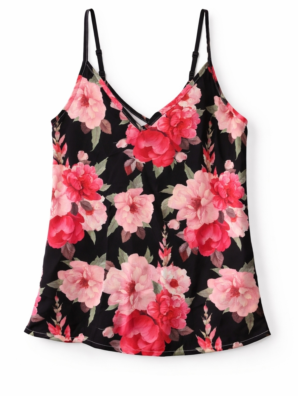 Elegant Floral V-Neck Camisole in Black and Pink. NWT - Picture 2 of 3